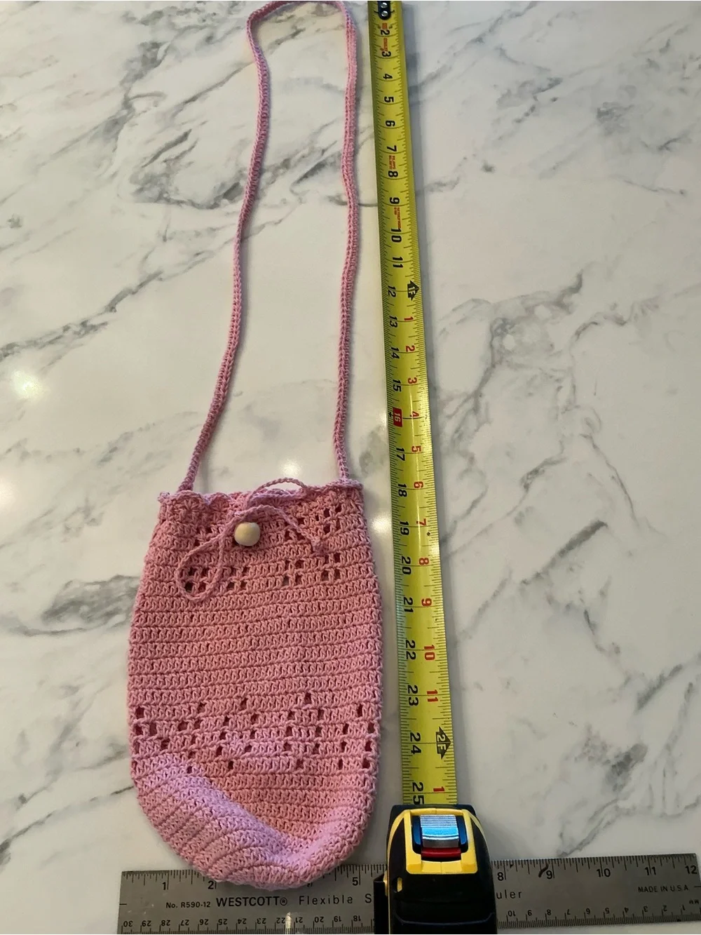 Handmade Pink Crochet Kids Crossbody Bag